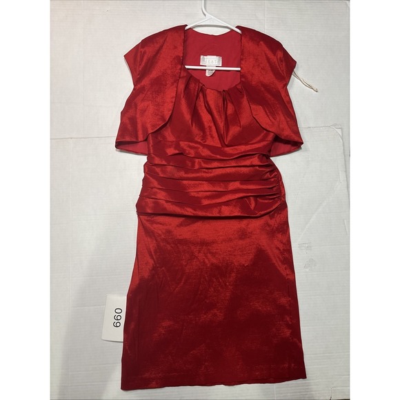 Fiesta Dresses & Skirts - Fiesta Red Satin Cocktail Party Dress Women's Size Xl Ruched Cape Sleeve Midi